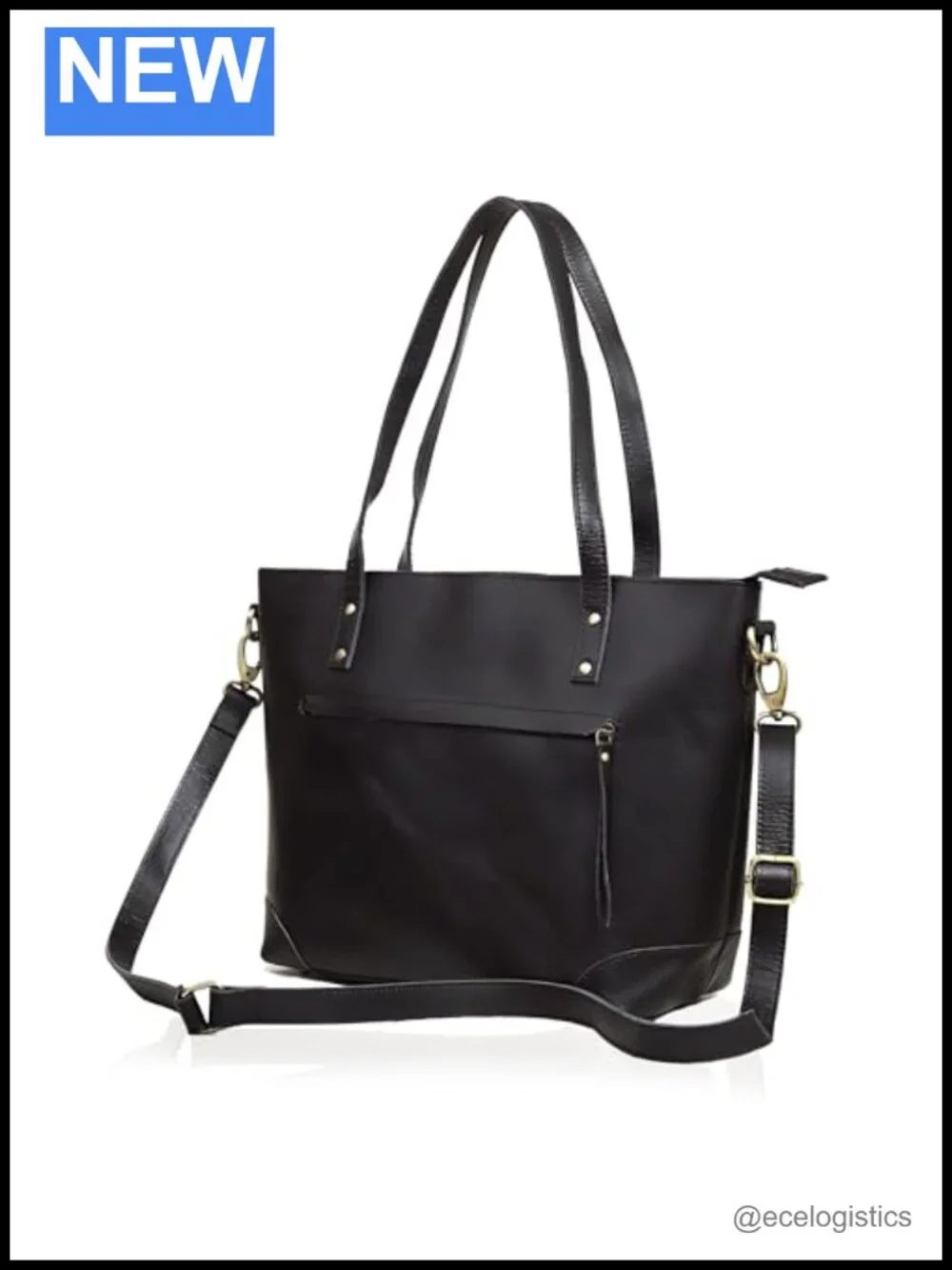 Genuine Leather Tote Bag with Laptop Compartment Shoulder Work Handbag